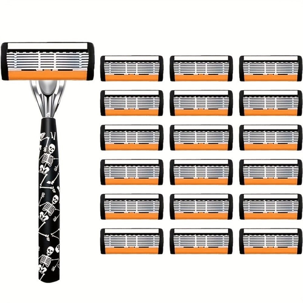 Safety Razor for Men 7-Layer Progressive Blades — Non-Slip Stainless Steel Handle Classic Double Edge Razor for Beard & Mustache Grooming, 1 or 2 Handle + 15–36 Blade Pack Options