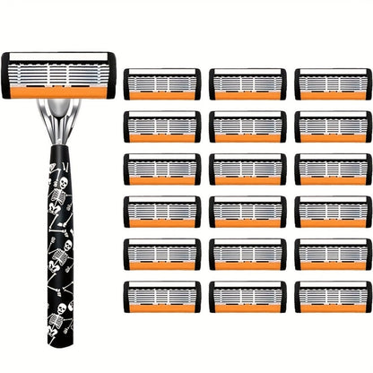 Safety Razor for Men 7-Layer Progressive Blades — Non-Slip Stainless Steel Handle Classic Double Edge Razor for Beard & Mustache Grooming, 1 or 2 Handle + 15–36 Blade Pack Options