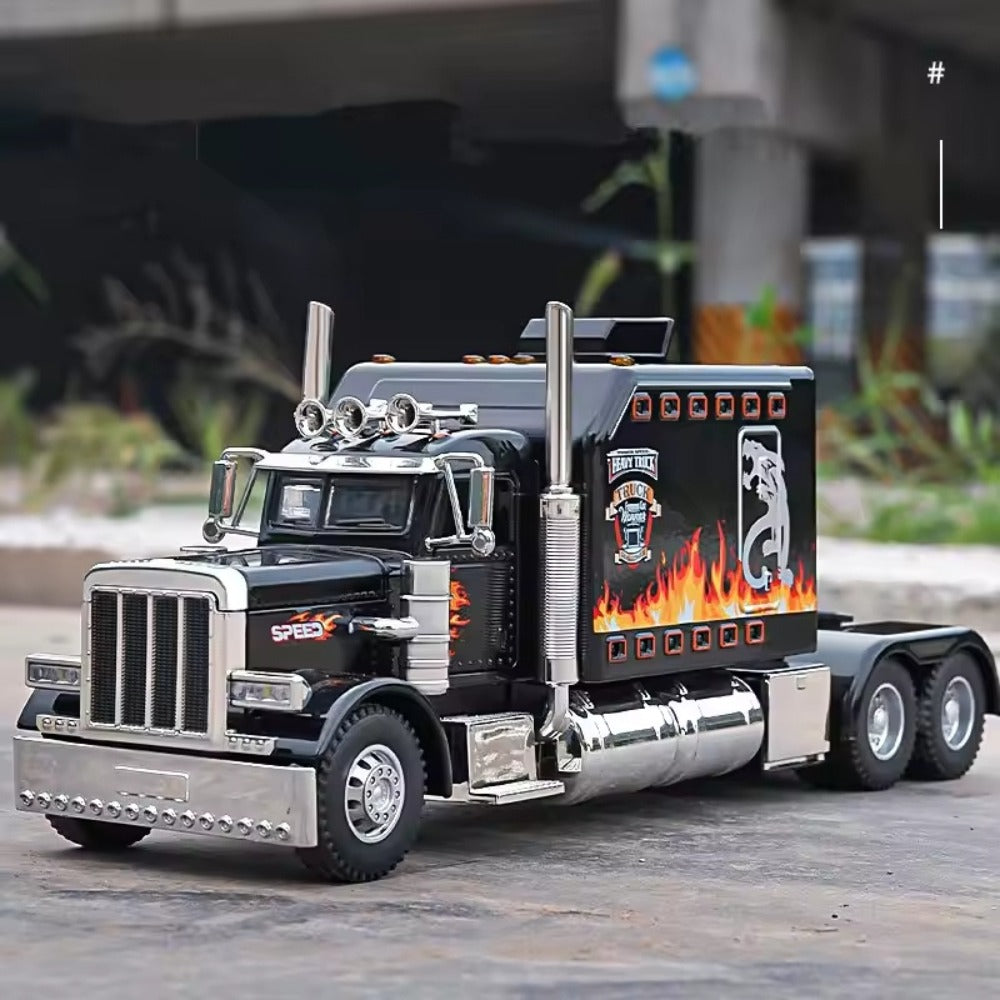 Semi Truck Toy 1:24 Scale Die-Cast Metal Pull-Back Alloy Semi-Trailer Truck with Trailer – Heavy Duty Truck Model Collectible Ornament for Kids Boys Ages 3+ | Best Birthday Christmas Gift