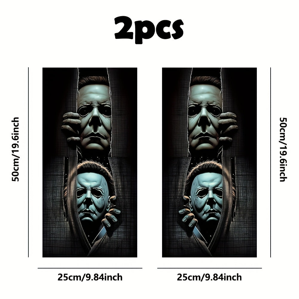 Set of 2 Horror-Themed Car Stickers Featuring a Masked Figure, Made from Vinyl with a Matte End. They Are Easy to Apply, Leave No Residue, And Are Resistant to Scratches And Water. These Self-Adhesive