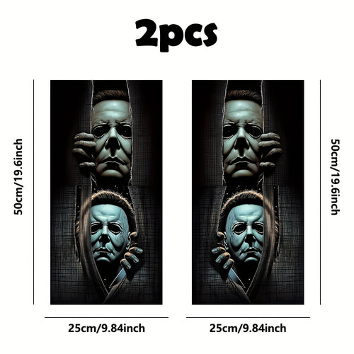 Set of 2 Horror-Themed Car Stickers Featuring a Masked Figure, Made from Vinyl with a Matte End. They Are Easy to Apply, Leave No Residue, And Are Resistant to Scratches And Water. These Self-Adhesive