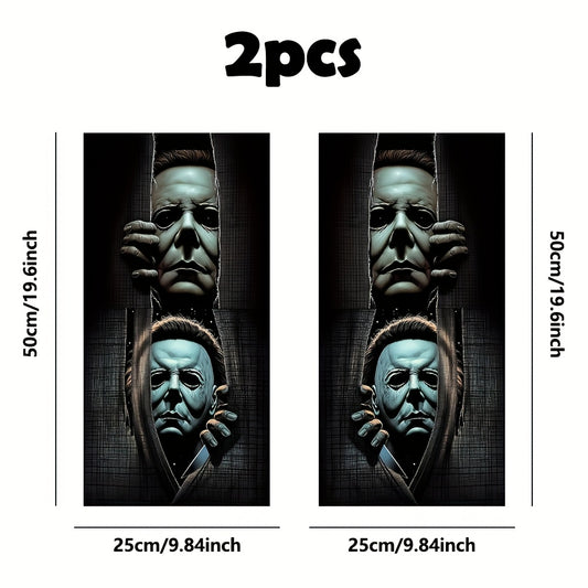 Set of 2 Horror-Themed Car Stickers Featuring a Masked Figure, Made from Vinyl with a Matte End. They Are Easy to Apply, Leave No Residue, And Are Resistant to Scratches And Water. These Self-Adhesive