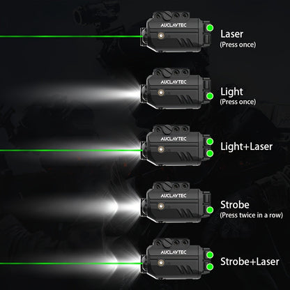 Pistol Light Laser Combo 500 Lumens – Green Red Blue Laser Sight, 5 Modes, USB-C Rechargeable, Fits Subcompact & Compact Handguns, Adjustable Rail Mount Weapon Light