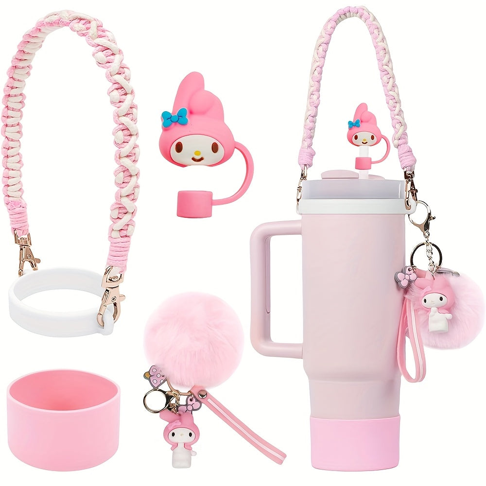 Kawaii Sanrio Tumbler Accessories Cup Sleeve & Silicone Boot Set - Compatible with 30 & 40 oz Tumblers, Hello Kitty Kuromi Cinnamoroll Melody Foam Handle Strap, Cute Cartoon Water Bottle Accessories
