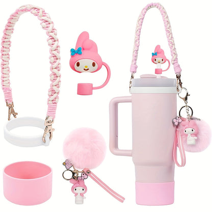 Kawaii Sanrio Tumbler Accessories Cup Sleeve & Silicone Boot Set - Compatible with 30 & 40 oz Tumblers, Hello Kitty Kuromi Cinnamoroll Melody Foam Handle Strap, Cute Cartoon Water Bottle Accessories
