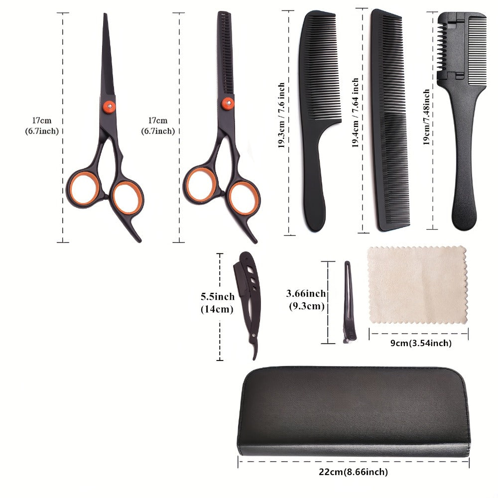 Hair Cutting Scissors Set - Japan Stainless Steel Barber Shears with Thinning Scissors & Razor Comb, Professional Salon Kit for Women Men Home Haircut, Purple Rainbow Blue