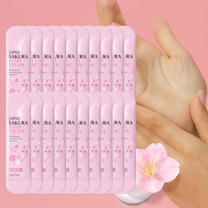 Japanese Sakura Hand Cream Set 20 Pcs LAIKOU Cherry Blossom Moisturizing Lotion with Glycerin & Vitamin C Lightweight Non-Greasy Portable Travel Size Skincare Gift for Women