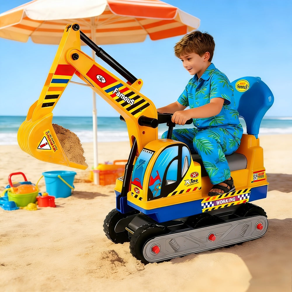 Ride-On Excavator Toy for Kids with Manual Digging Arm – Sit-In Construction Vehicle Scooter for Boys Girls Ages 3+ Outdoor Sandbox Digger Birthday Gift Supports up to 52.7 lbs
