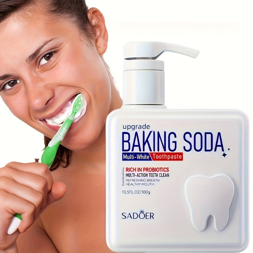 Pump Dispenser Toothpaste 300g Family Size — Probiotic & Baking Soda Formula for Deep Cleaning, Natural Whitening & Fresh Breath, Hygienic Mess-Free Pump, Brightening Daily Oral Care for Adults