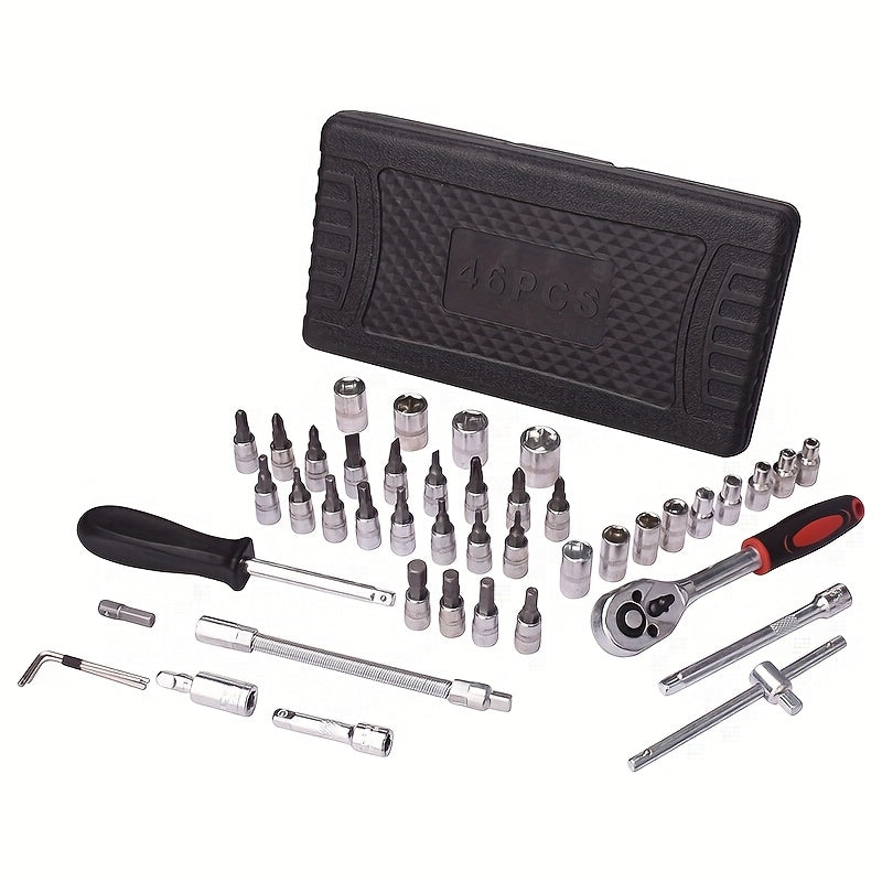 High-end Professional 45+1/44+2/52+1pc Tool Set, Auto/bicycle Repair Machinery Kit, 1/2 Inch *1/4 Inch 3/8 Inch Drive Depth And Standard Wrench Set, Race-grade Auto Parts Repair Ratchet Wrench And Other Auto Repair Accessories Tool Set