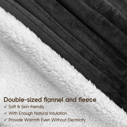 Electric Heated Blanket Flannel Sherpa - 6 Heat Settings, 10-Hour Auto Shutoff, Quick Heating, Machine Washable, ETL & FCC Certified, Twin Full Queen, Winter Comfort for Home Bed Couch Office