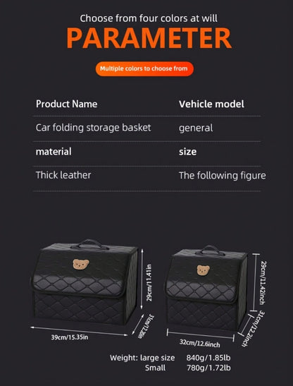 Car Trunk Storage Box Foldable Faux Leather Organizer – High-Capacity 30L/35L Vehicle Cargo Box, Multi-Pocket Space-Saving Trunk Organizer for Women, Daily Use & Road Trips