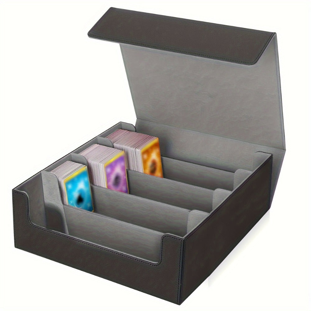Large TCG Deck Box 3000+ Card Storage Case – 4-Row Synthetic Leather Organizer for MTG Commander, Yu-Gi-Oh, Pokemon & Sports Cards, Premium Large Capacity Trading Card Collection Box, Black Red Gray Blue