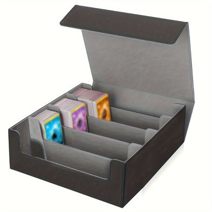 Large TCG Deck Box 3000+ Card Storage Case – 4-Row Synthetic Leather Organizer for MTG Commander, Yu-Gi-Oh, Pokemon & Sports Cards, Premium Large Capacity Trading Card Collection Box, Black Red Gray Blue