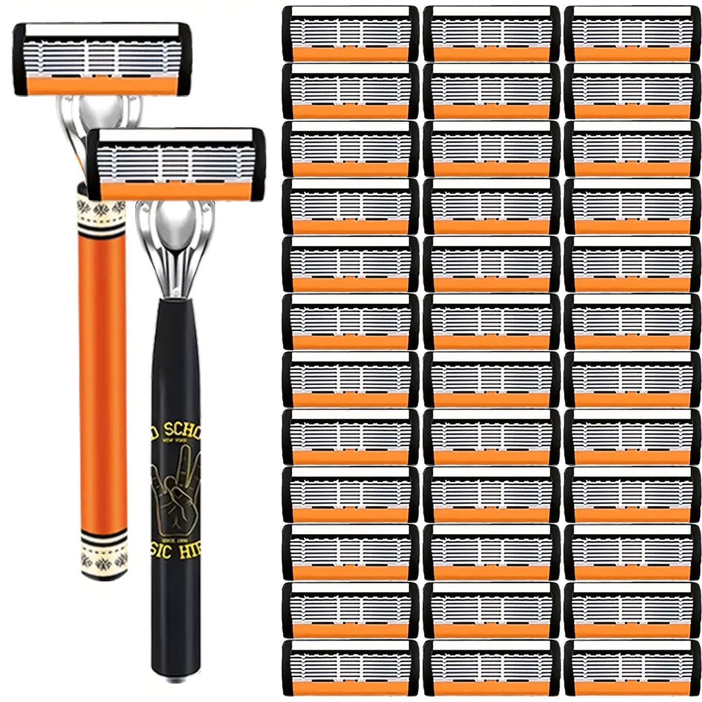 Double Edge Safety Razor Set for Men with 2 Handles & Stainless Steel Replacement Blades — Barber-Quality Close Shave Manual Shaving Kit, Reusable Eco-Friendly Razor, 24/36/54/72 Blade Options
