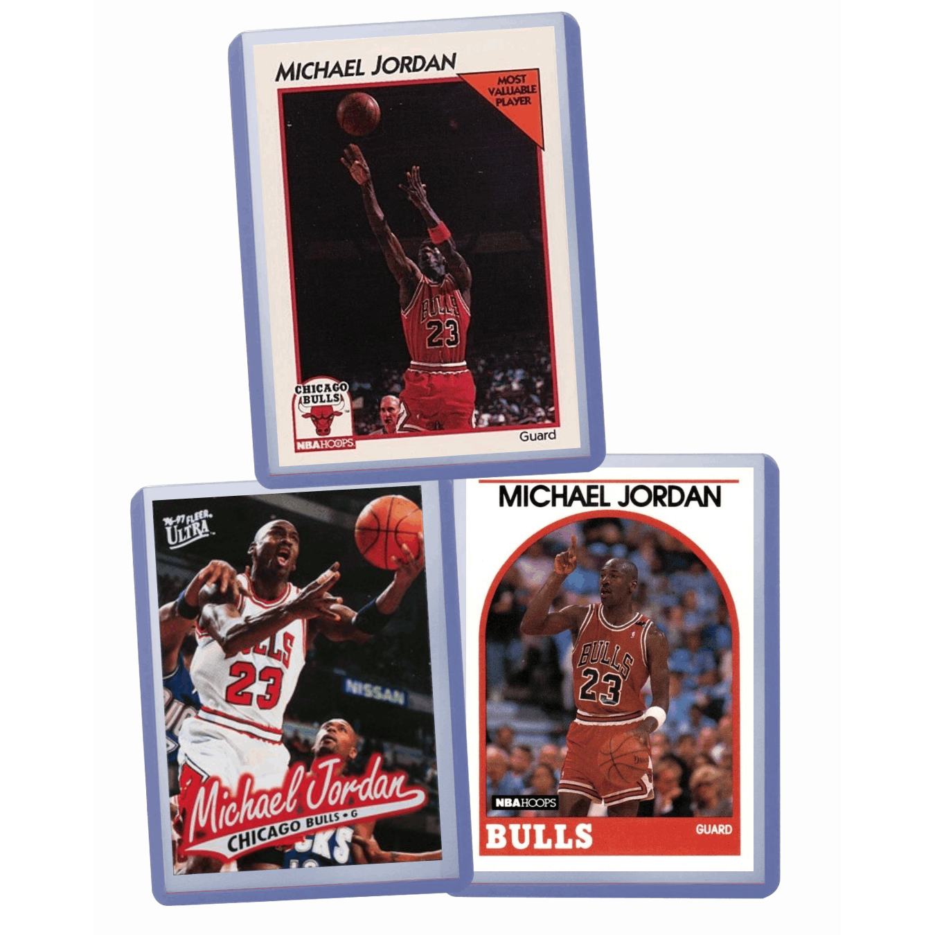 Michael Jordan Basketball Cards Bundle – 3 Assorted MJ Cards Chicago Bulls #23, Near Mint to Mint Condition, Topps Upper Deck Panini, Collector Gift for Jordan & NBA Fans