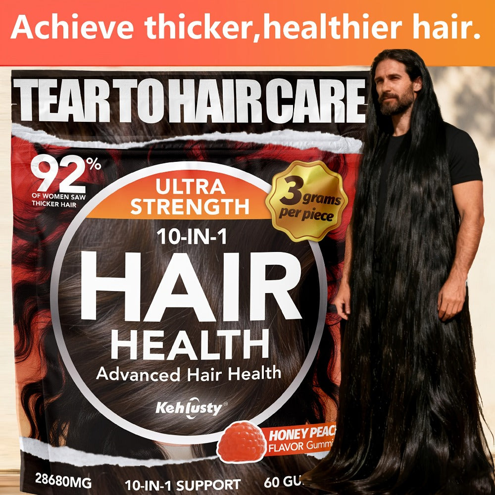 Biotin Gummies for Hair Growth & Thickness — 10-in-1 Formula with Vitamin C, Collagen, Zinc | Supports Hair, Skin & Nails | Peach Flavor | 60 Count for Women & Men