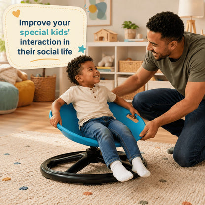 Sensory Spinning Chair for Kids, Autism & ADHD Therapy Spin Seat, Durable Plastic & Metal, Enhances Coordination & Attention, Indoor Outdoor Use, Orange & Blue