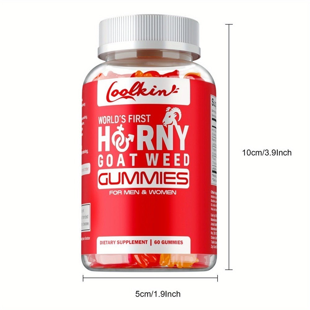 Horny Goat Weed Gummies with Maca Root Tongkat Ali Tribulus & L-Arginine – Men's Vitality & Energy Support Chewable Supplement, 60 Gummies, Natural Male Wellness Formula