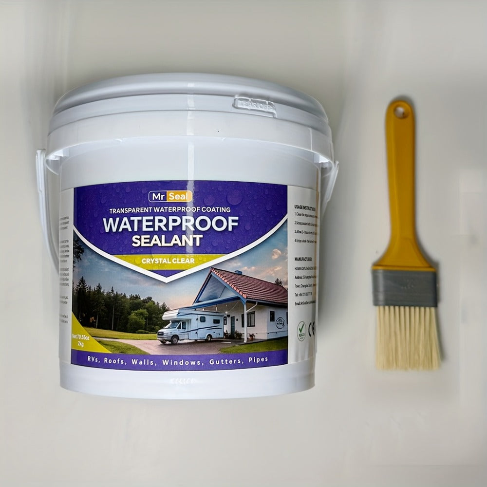 RV Waterproof Sealant 4.41LB – Flexible Clear Roof & Gutter Sealant Covers 160 Sq Ft | Multi-Surface Water-Based Coating for RV, Home & Outdoor Use | Includes Brush