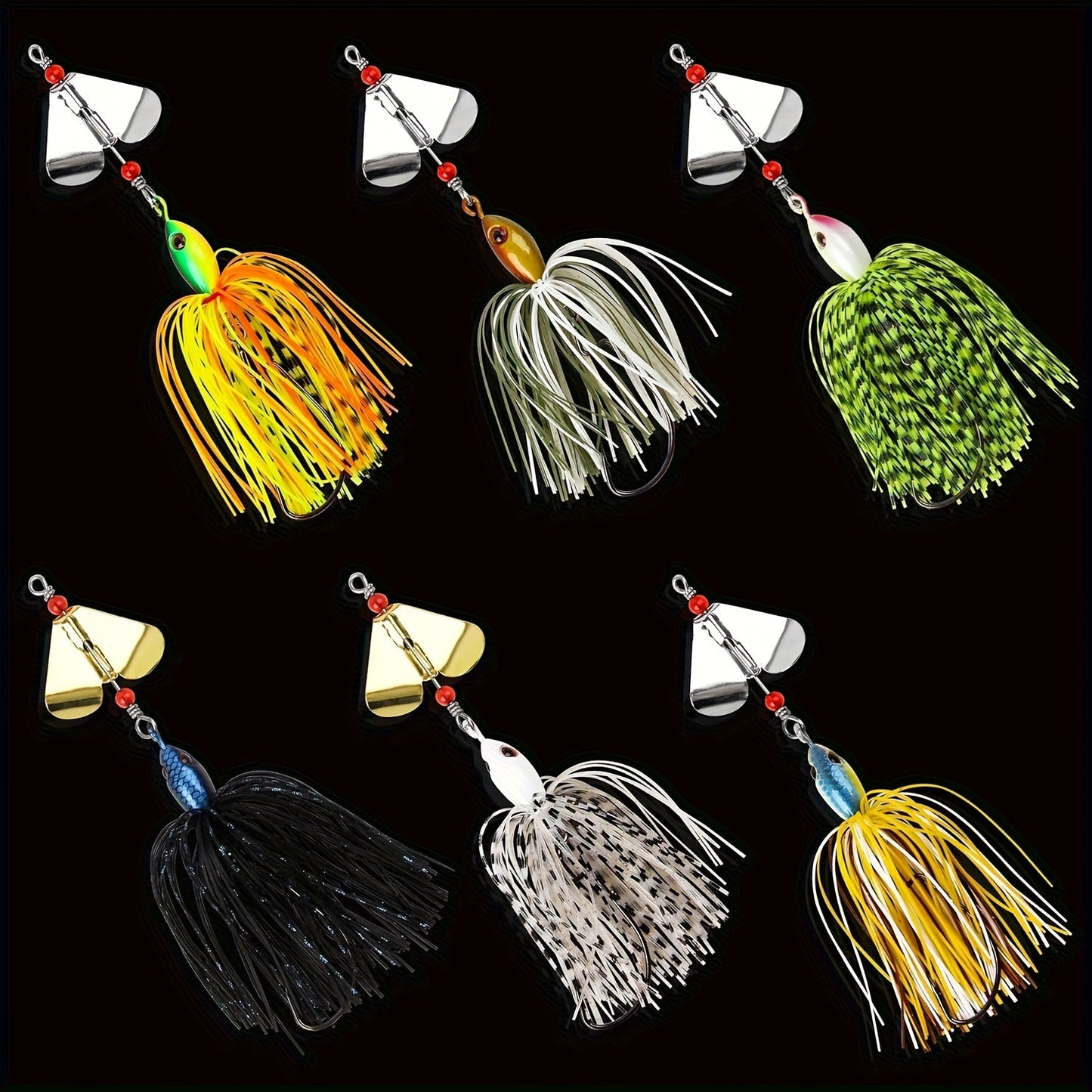 Spinnerbait Buzzbait Fishing Lures 6pcs 3/4oz Multicolor Bass Lure Set with 3D Eyes Rotating Blade Steel Wire Frame for Freshwater Saltwater Bass Trout Salmon Shallow Water Fishing