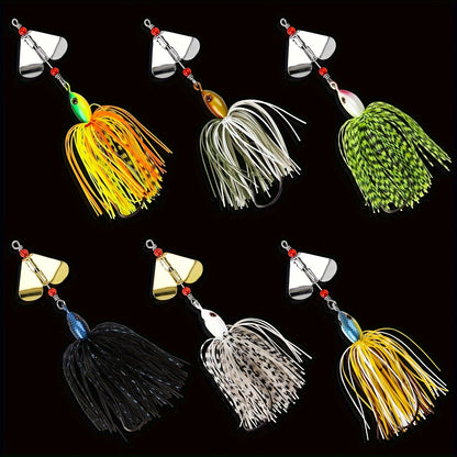 Spinnerbait Buzzbait Fishing Lures 6pcs 3/4oz Multicolor Bass Lure Set with 3D Eyes Rotating Blade Steel Wire Frame for Freshwater Saltwater Bass Trout Salmon Shallow Water Fishing