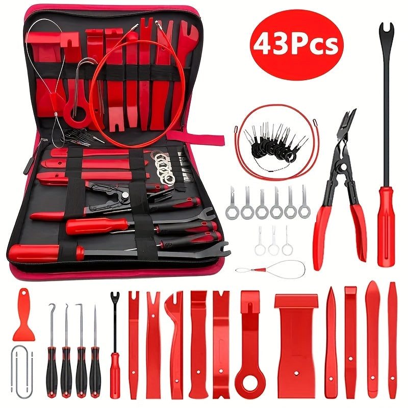 43pcs Set Of Interior Removal Tools, Car Terminal Removal Key Tools, Car Pliers, Audio Removal Tools, Car Interior Repair And Removal Kits, Precision Hook And Pick Sets, Car Film Scrapers, A Good Choice for Daily Use, Birthday Holiday Party Gifts.