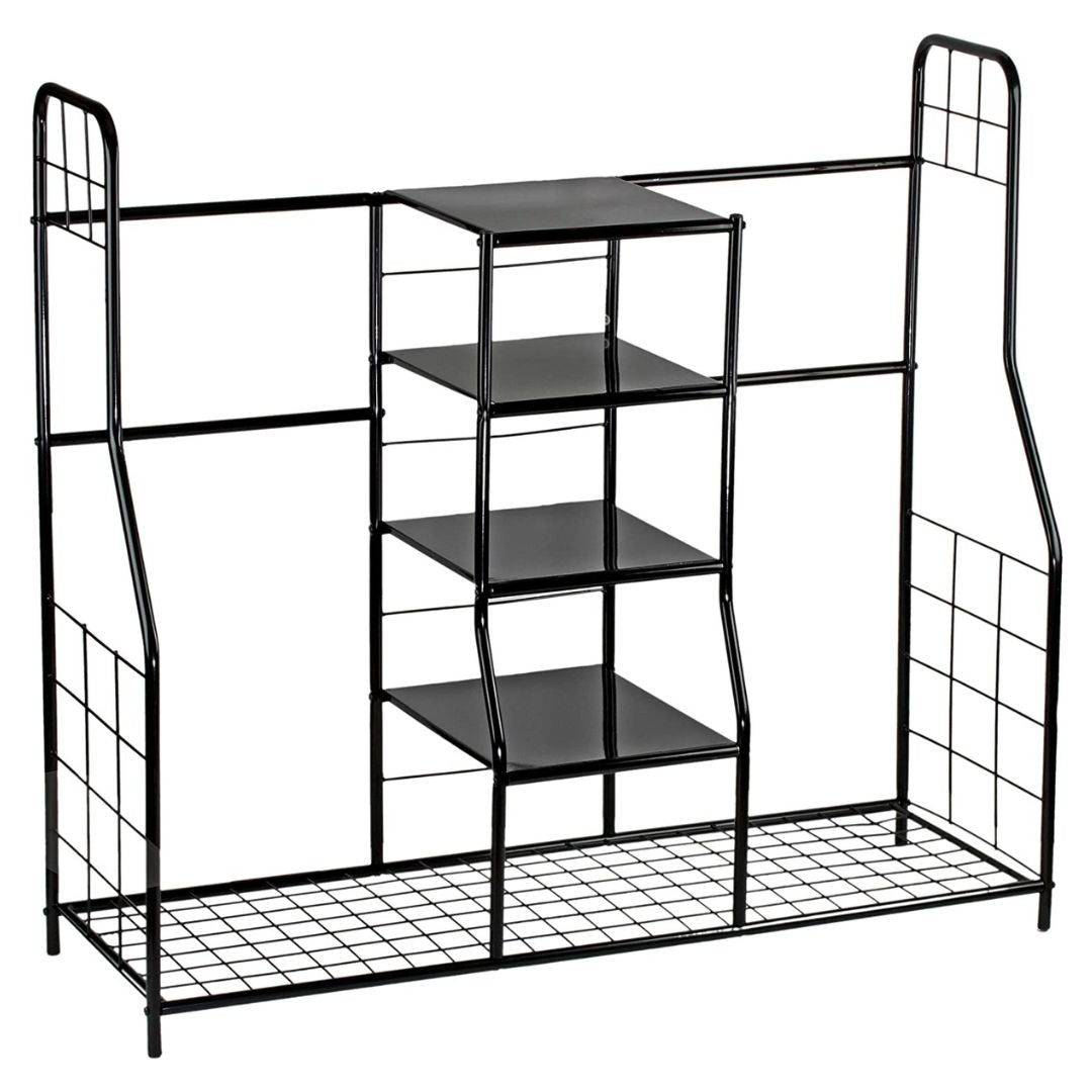 Golf Bag Storage Rack Organizer Steel Dual Bag Holder with 4 Shelves for Clubs Balls Shoes Accessories Garage Basement Home Golf Equipment Organizer Heavy Duty