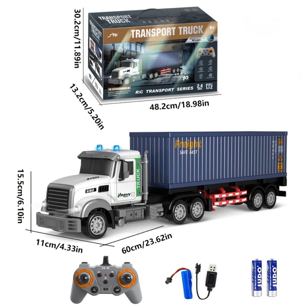 RC Container Semi Truck 1:24 Scale 23.6-Inch Extra Large | 2.4G 100ft Range, Load Cargo, USB Rechargeable | Remote Control Truck Toy for Kids Boys Girls Ages 6+