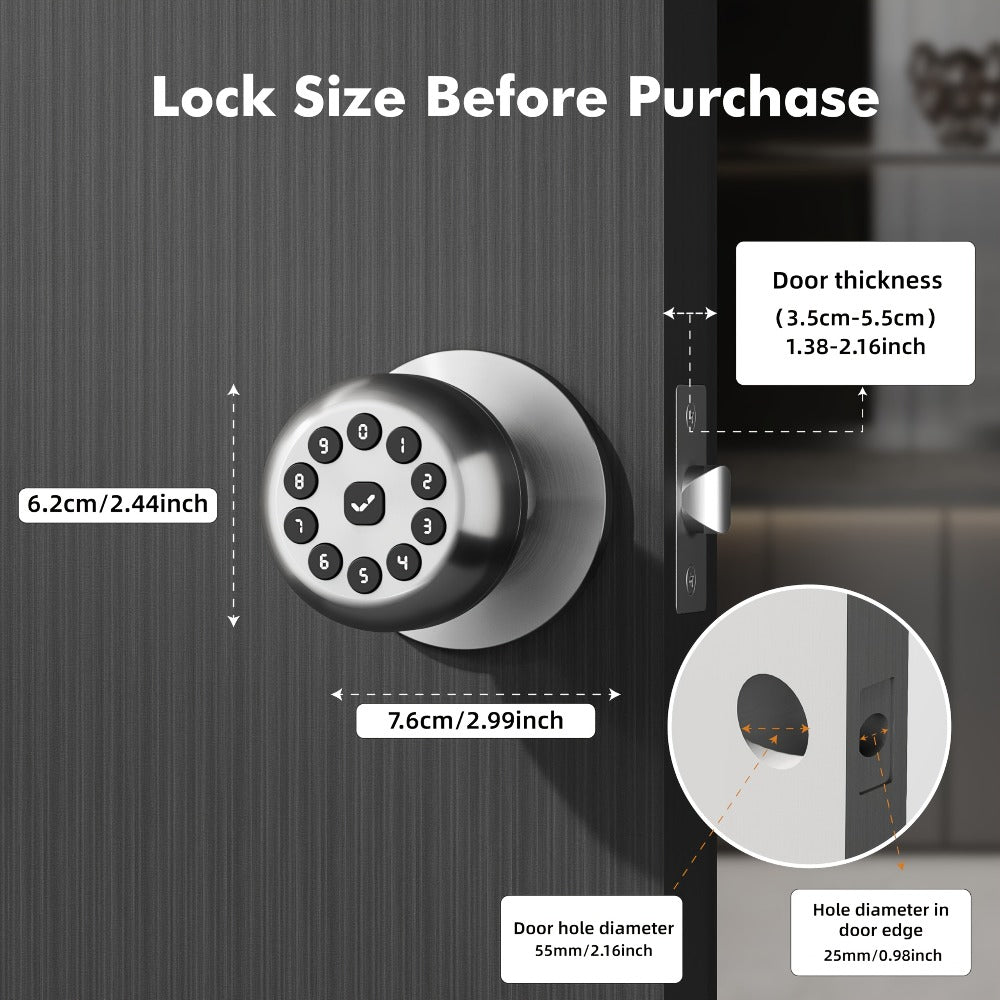 Smart Door Lock Keyless Entry – 3-in-1 APP + PIN + Key Access, Auto-Lock, Wireless Bedroom Door Lock with Durable Alloy Construction, Easy Installation, Holiday Gift for Family (Silver)