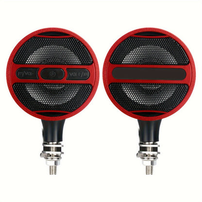 Motorcycle Bluetooth Stereo Speaker System with Built-In Amplifier – 3" Handlebar Mount Speakers, MP3 & USB, 12V, 20W×2 for ATV, Dirt Bike & Cruiser, Waterproof Radio Antenna, Black / Silver