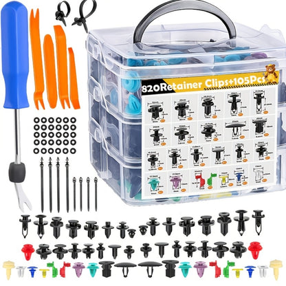 Car Retainer Clips Push Fasteners Kit Bumper Plastic Rivets Assortment for Auto Interior Exterior Trim Panel Body Clips - 113 to 928 Pcs