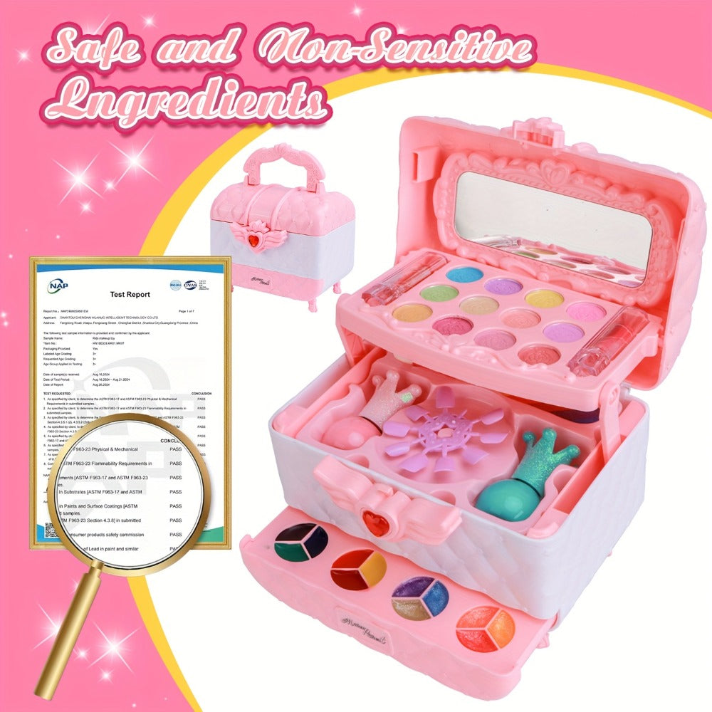 Kids Makeup Kit for Girls Ages 5-12 – 48PCS Princess Pretend Play Cosmetics Set, Washable Hypoallergenic Eyeshadow, Blush, Lip Gloss, Glitter, Nail Polish & Tools, Birthday Gift for Girls