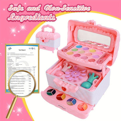 Kids Makeup Kit for Girls Ages 5-12 – 48PCS Princess Pretend Play Cosmetics Set, Washable Hypoallergenic Eyeshadow, Blush, Lip Gloss, Glitter, Nail Polish & Tools, Birthday Gift for Girls