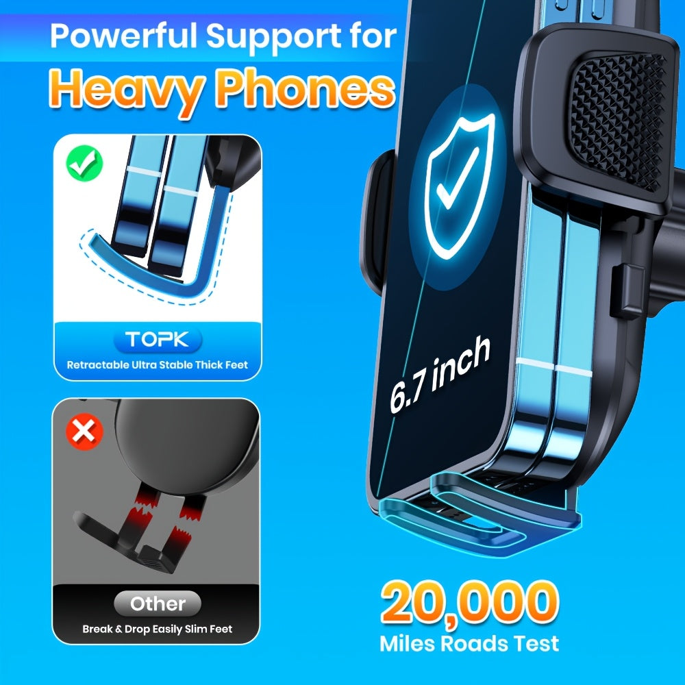 TOPK Upgrade Car Phone Holder Mount, Universal Cell Phone Car Mount for Dashboard Car Dash Mount Mobile Holder for iPhone, Samsung And All Android Smart Phones