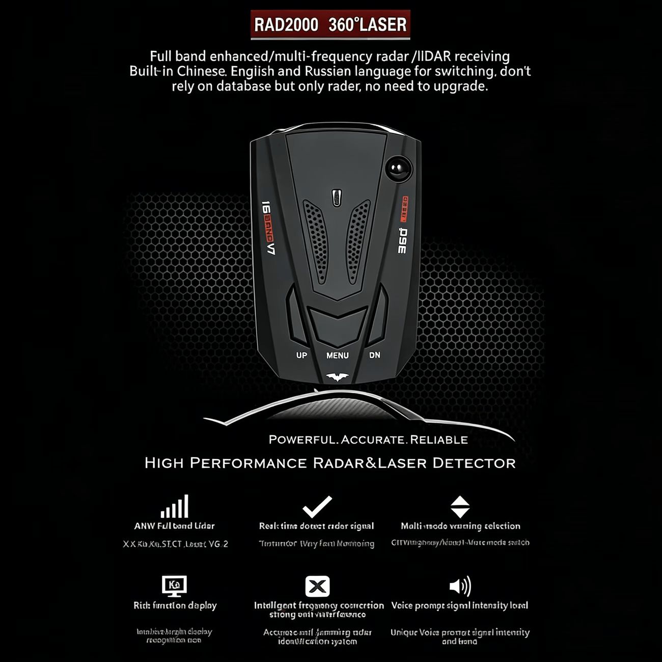 Automotive Radar Detector, V7 Upgraded Chip with 360° Signal Reception, City/Highway Switchable Mode, Compact Design for All Vehicles
