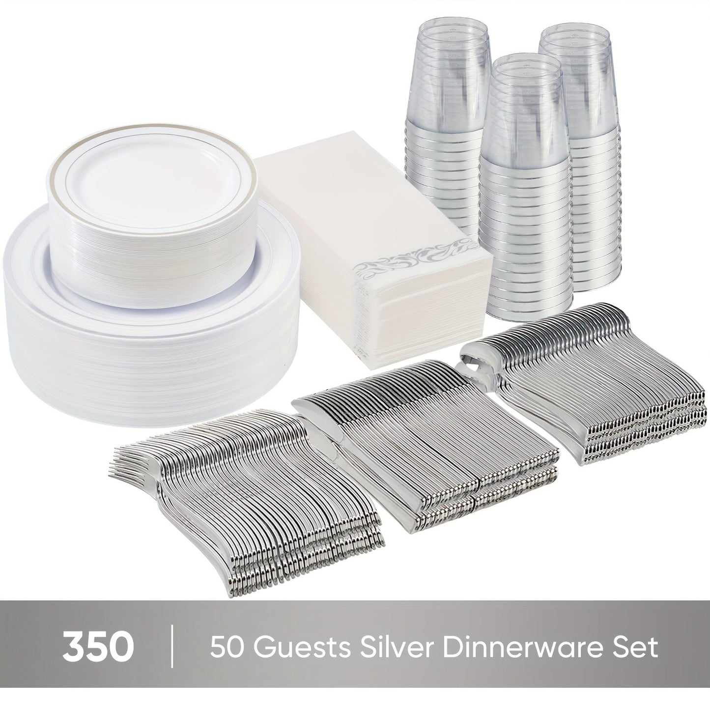 Disposable Dinnerware Set 350pcs for 100 Guests Party Plates Cups Silverware Napkins Wedding