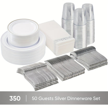 Disposable Dinnerware Set 350pcs for 100 Guests Party Plates Cups Silverware Napkins Wedding