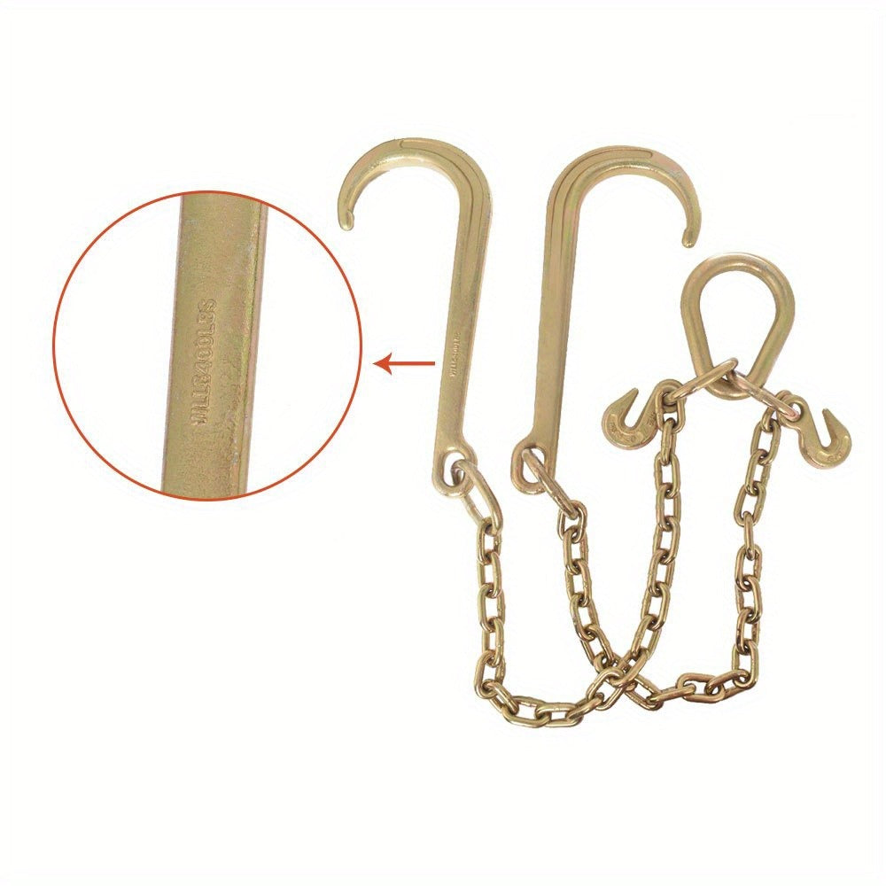 Grade 70 Tow Chain with J Hooks - 5/16" x 2ft Heavy Duty Trailer Chain Set with V-Chain Grab Hooks, 6000 lb Capacity, Anti-Rust 20Mn2 Steel for Flatbed, Towing & Cargo