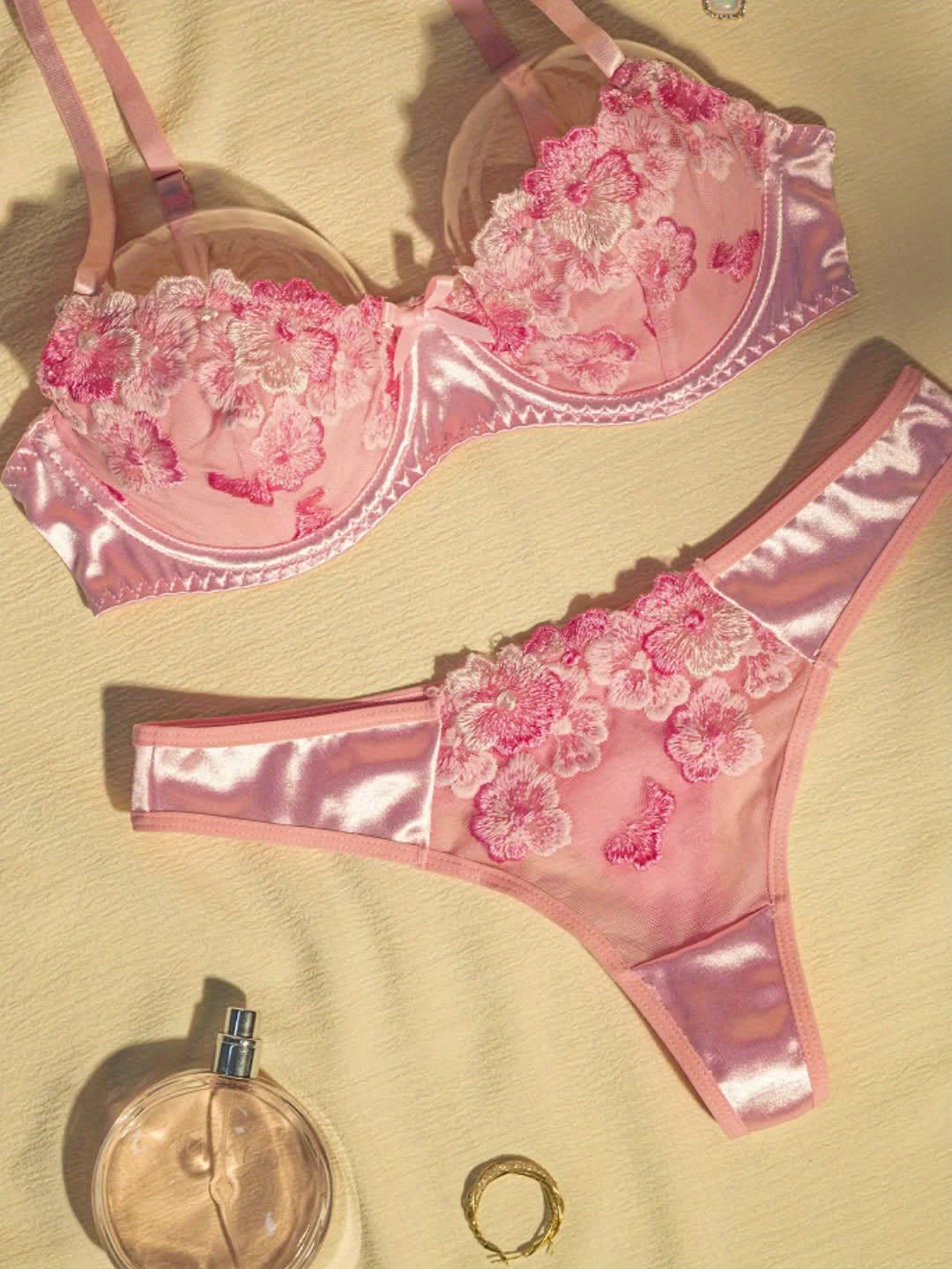 Women's Bra and Panty Lingerie Set - Floral Lace Coordinated Style