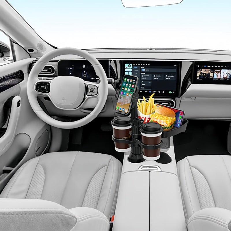 1pc, a Multifunctional 3-In-1 Car Cup Holder, Vehicle Phone Holder Tray Dining Plate, a Versatile Small Dining Table, Car Drink Coffee Burger Cup Holder, Made of ABS Material, Featuring a Stable And Expandable Base, Is an Essential Travel Item for D