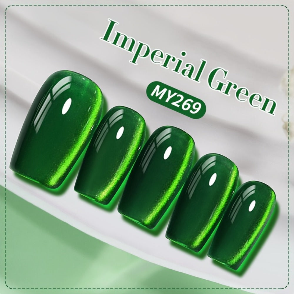 Cat Eye Gel Nail Polish Imperial Green — Magnetic Shimmer Effect Soak Off LED UV Long Lasting 30 Days | BORN PRETTY MY269 Deep Jewel Tone Green Nail Art | DIY Home Salon Manicure 10ml