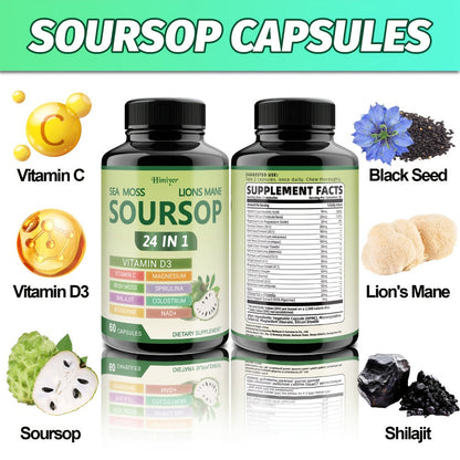 Soursop Capsules Advanced Herbal Supplement with Shilajit, Irish Moss, Berberine & NAD+ – Immunity, Antioxidant & Circulatory Support | Vitamin D3, C & Magnesium | ShopVora UK
