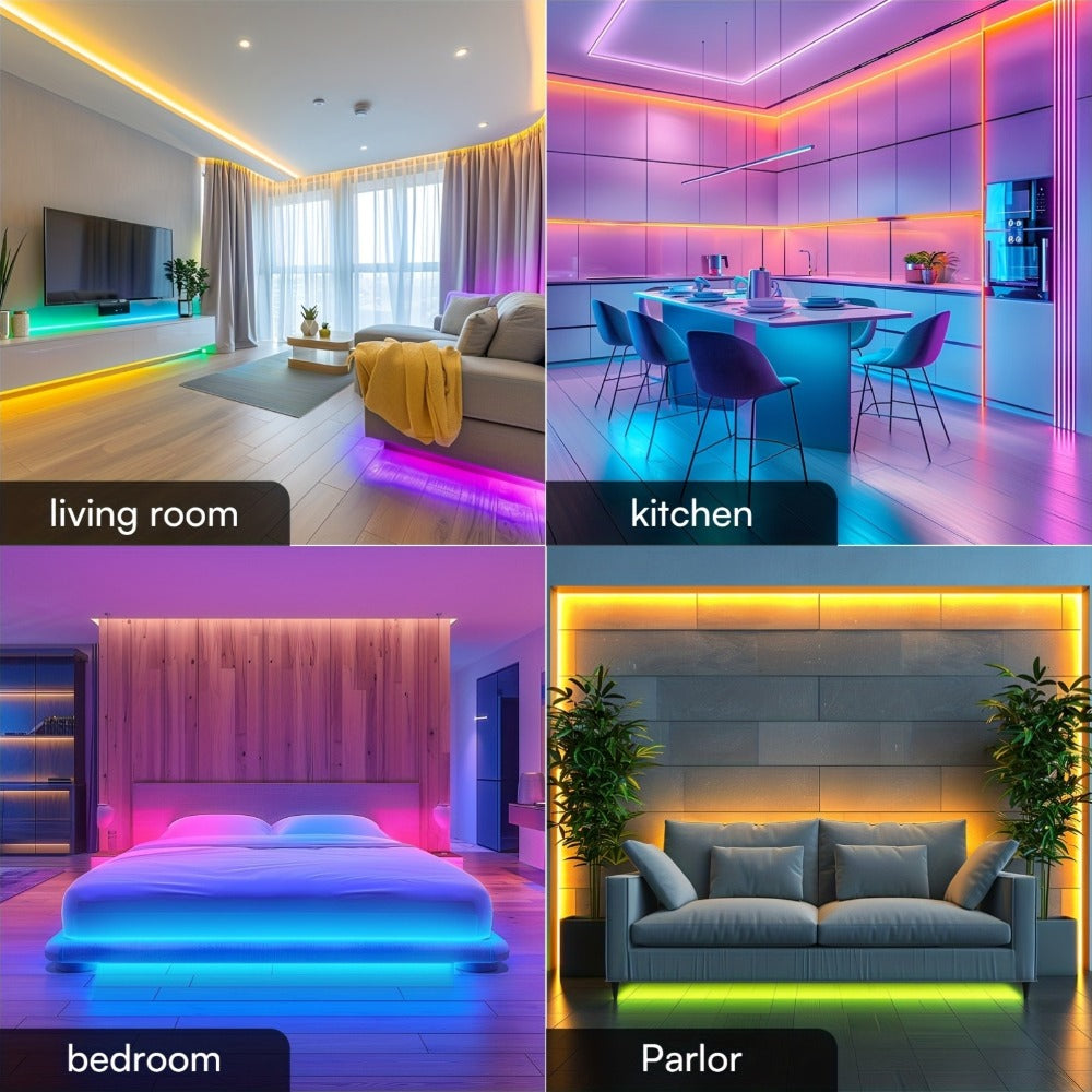 Smart LED Strip Lights 5050 RGB IC App & Remote Control, Music Sync Color Changing, for Bedroom Living Room Kitchen TV Home Decoration, Party Holiday Lighting – 25ft 50ft 100ft 130ft 200ft Available
