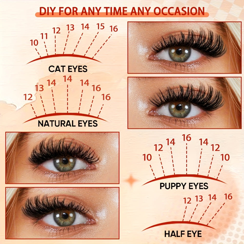 100D Volume Cluster Lashes DIY Individual Lash Extension Kit – Soft Reusable Single Clusters for Full Thick Dramatic Lash Look, Beginner & Pro Friendly Home Salon Use