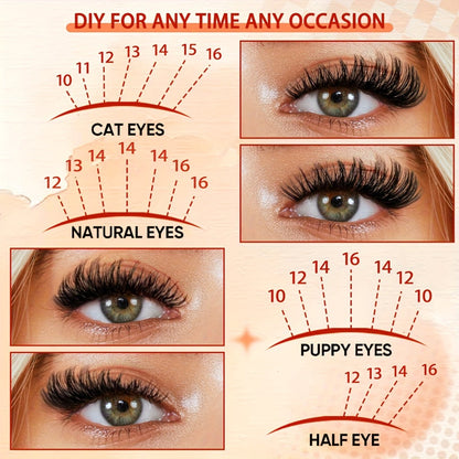 100D Volume Cluster Lashes DIY Individual Lash Extension Kit – Soft Reusable Single Clusters for Full Thick Dramatic Lash Look, Beginner & Pro Friendly Home Salon Use