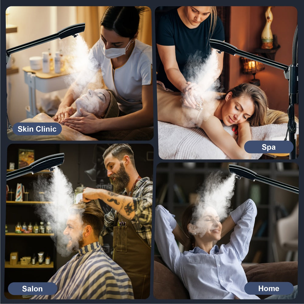 Facial Steamer with Ozone & 3X Magnifying Lamp — 2-in-1 Professional Wheeled Spa Steamer, Timer Preset, Home Face Sauna, Deep Pore Cleansing Skin Care Beauty Device for Women