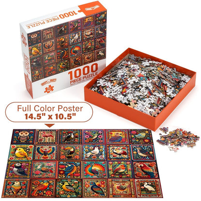 1000 Piece Bird Puzzle for Adults Bird Crochet Design – Challenging Animal Jigsaw with Letters on Back, Family Game Night Home Decoration Wall Art, Birthday Christmas Gift for Bird Lovers Men & Women