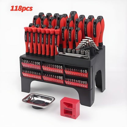 Magnetic Screwdriver Set 100/118/126-Piece – Insulated Chrome Vanadium Bits with Ratchet, Precision & Torx Drivers, Non-Slip Handles, Organized Storage Case for Electronics, Auto & DIY Repair