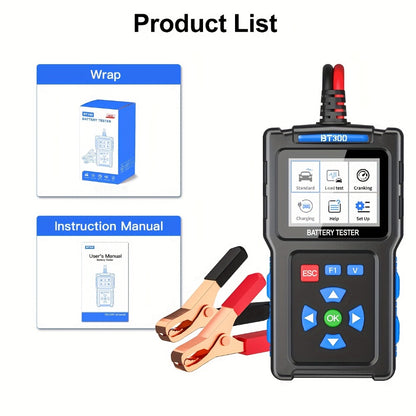 Car Battery Tester 12V 24V 20-2000 CCA Automotive Battery Load Tester and Alternator Tester for AGM GEL Lead-Acid Batteries Multi-Language BT3001